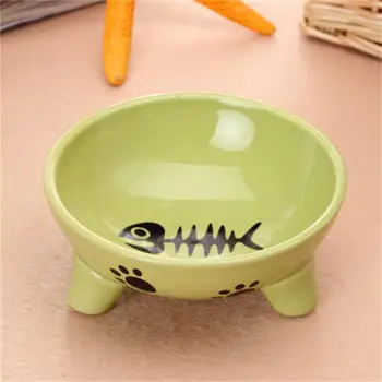 

Cute Cat Bowl Fish Bone Cartoon Round Pet Bowl Ceramic Feeding/Drinking Bowls With Scaffold To Protect The Cat's Cervical Spine