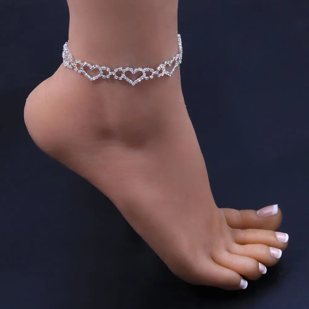 

Shiny Rhinestone Hollow Love Lady Anklet Jewelry Sexy All-Match Beach Crystal Bare Foot Chain Personality Foot Accessories