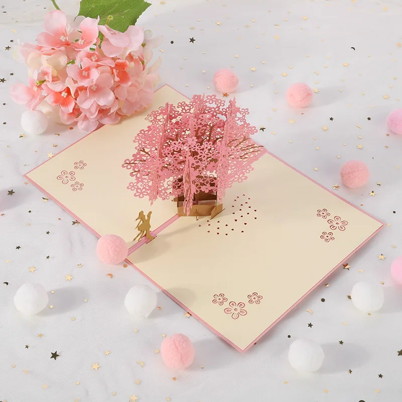  Handmade 3D Pop Up Cherry Blossoms Tree Lover Valentine Anniversary Paper Sakura Greeting Invitatio - 4000543733166