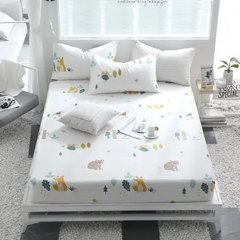 

62 (New on the product)1pcs 100%Cotton Printed Solid Fitted Sheet Mattress Cover Four Corners With Elastic Band Bed Sheet