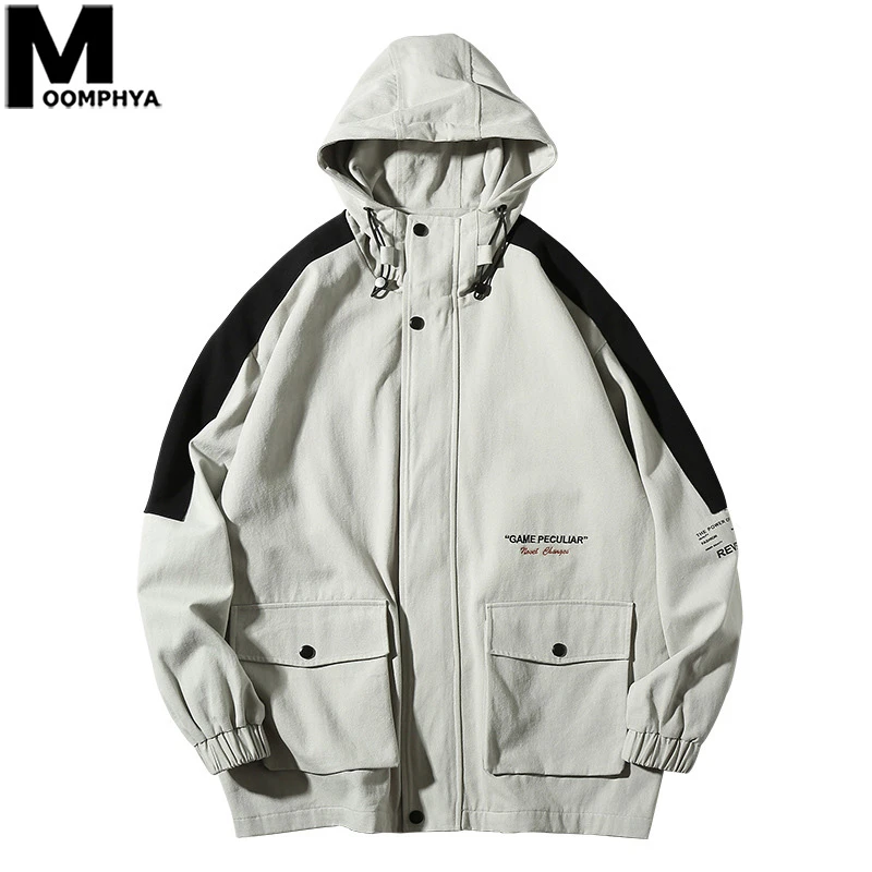 

Moomphya Side Stripes Jacket Men Streetwear Hooded Windbreaker Coat Men 2019 Autumn Men's Jacket Casual Male Fashion Jacket Tops