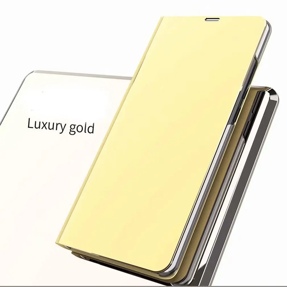 

Gold Clear Mirror Phone Case Flip Stand Case Anti-scratch Shockproof Protective Case Cover For Xiaomi Smart Phone