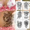 Sexy Tiger Flower Temporary Tattoo For Women Girl Skull Leopard Lion Tattoos Sticker Black Fake Tribal Animal Large Wasit Tattos