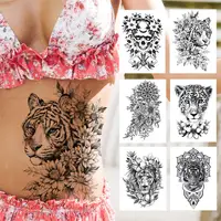 Sexy Tiger Flower Temporary Tattoo For Women Girl Skull Leopard Lion Tattoos Sticker Black Fake Tribal Animal Large Wasit Tattos