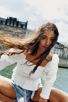 

2020 summer stretch poplin blouse top OO6-34285