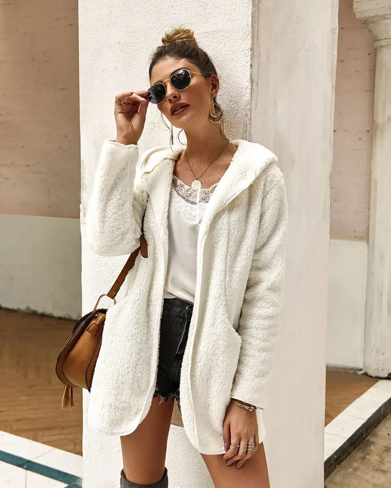 Sherpa lined hooded cardigan Clearance