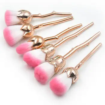 

6Pcs/Set Rose Shape Golden Handle Blusher Eyeshadow Powder Brush Makeup Tool