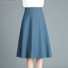 Офисные женские юбки средней длины с высокой талией, осенняя рабочая одежда, плиссированные юбки трапециевидной формы для женщин, повседневные юбки Saia, синие, черные, хаки