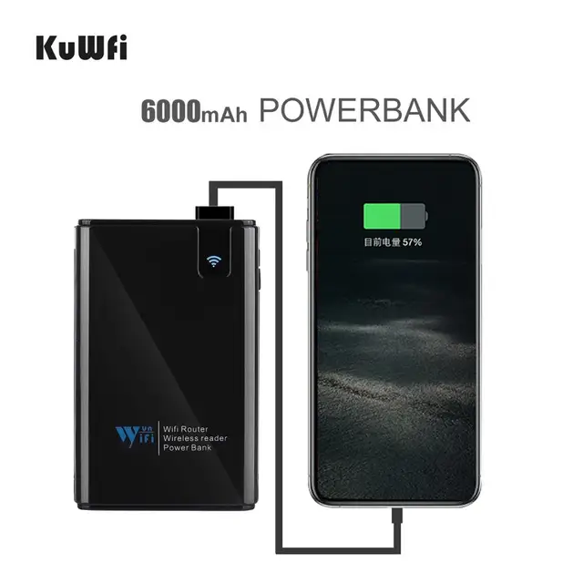 KuWFi Wireless Data share Power bank Travel Router , Wireless SD Card Reader Connect Portable SSD Hard Drive to iPhone iPad 3