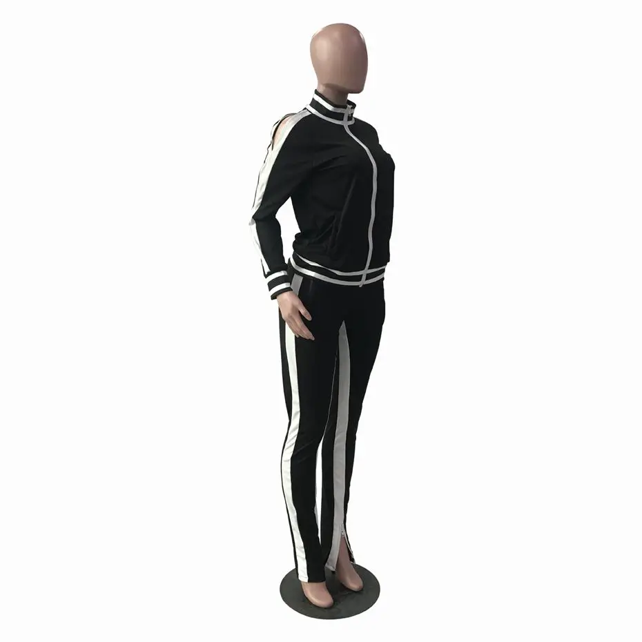 HAOYUAN комплект из двух предметов, женский спортивный костюм размера плюс, Топ с длинным рукавом и штаны, спортивный костюм, осенняя одежда, одинаковые комплекты одежды из 2 предметов - Цвет: Черный