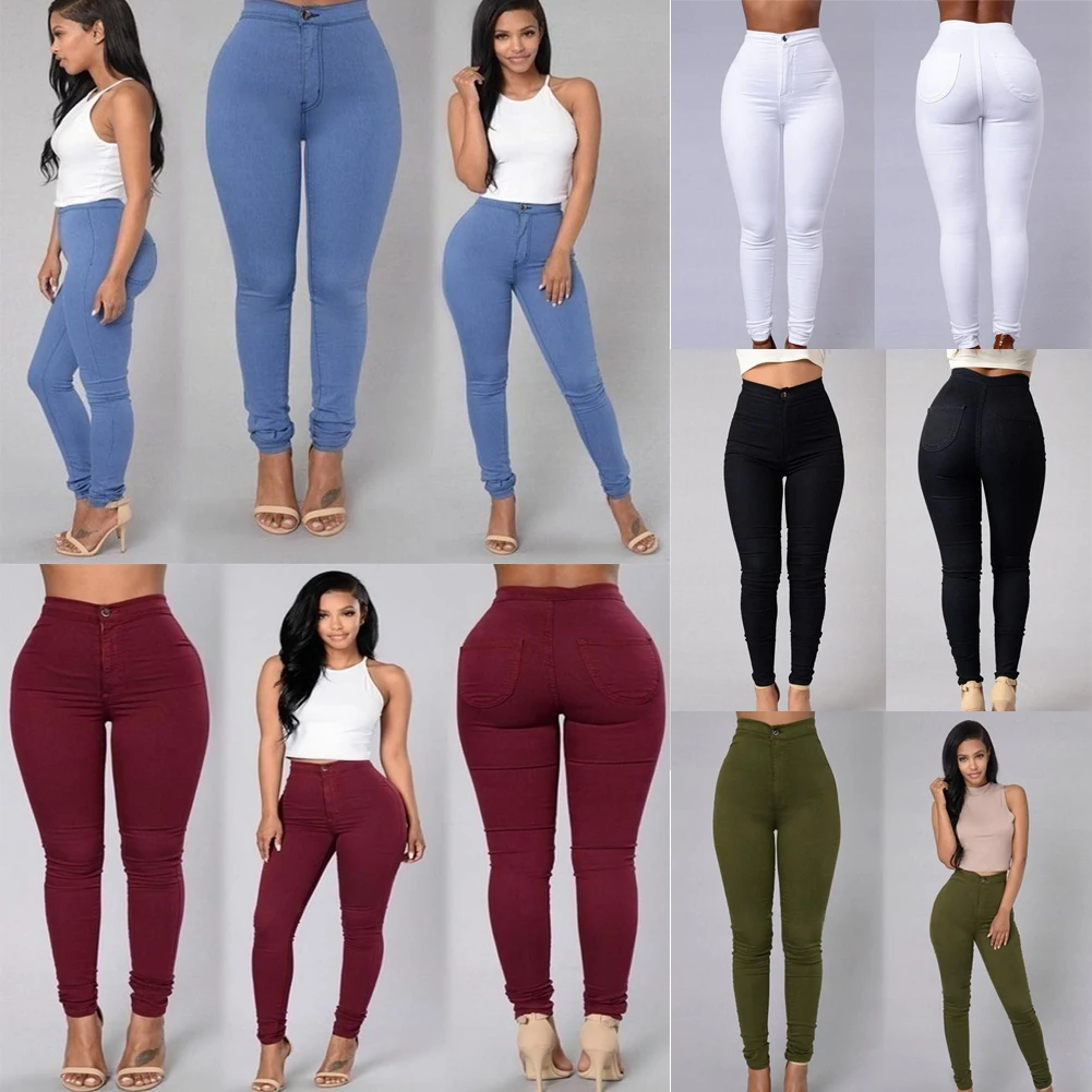 Hirigin 5 Colors Style Women Denim Skinny Leggings Pants High Waist Stretch Jeans Pencil Trousers Plus Size S-3XL