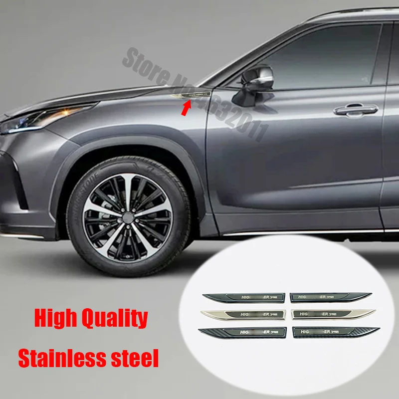Stainless steel black logo Car Side Badge Fender Emblem Cover Trim For Toyota Highlander Kluger 2011-2020 accessories 2pcs | Автомобили и
