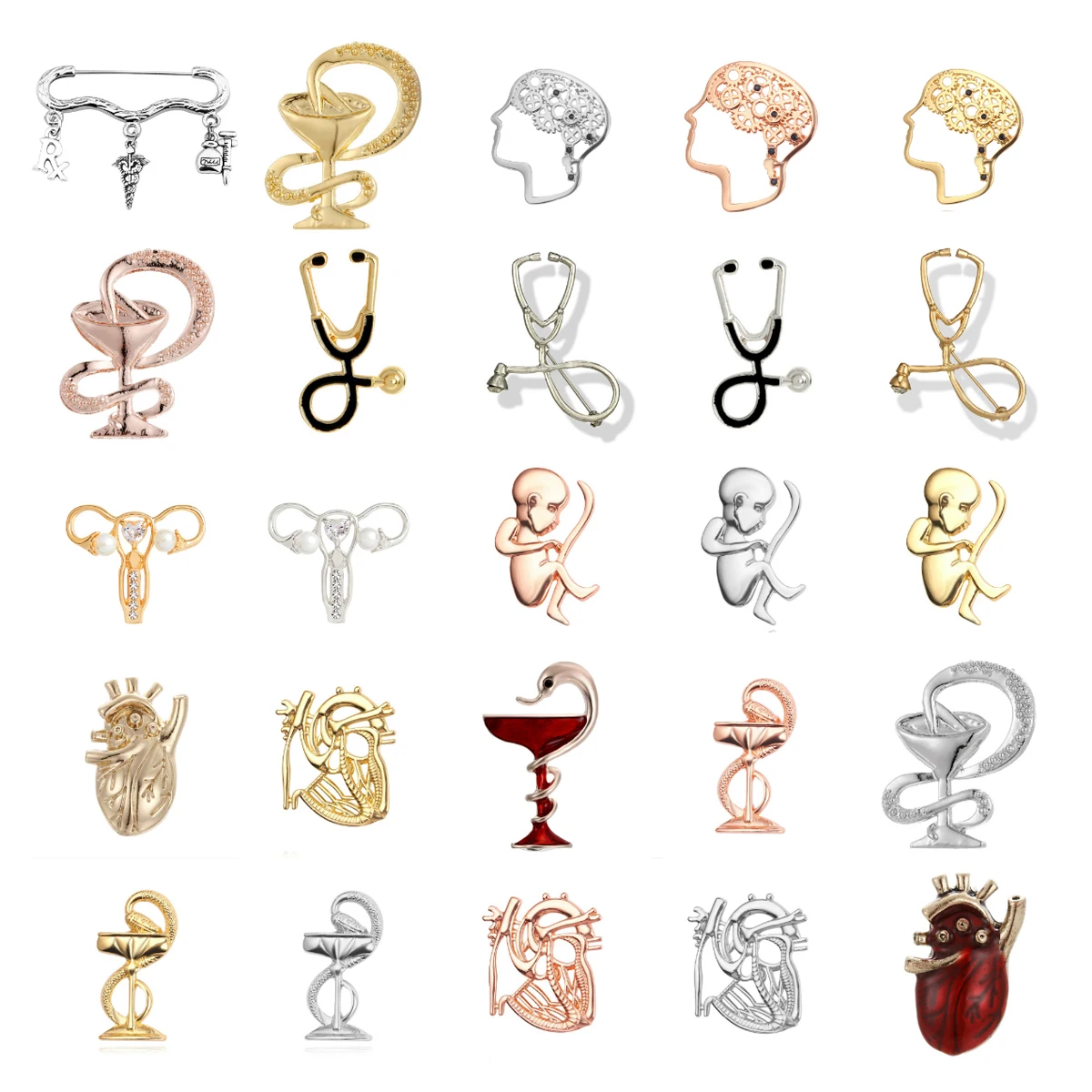 New Fashion Doctors Badge Enamel Pin Microscope Stethoscope Brain Lung Helicopter Brooch Nurse Medical Symbol Women Gift Jewelry
