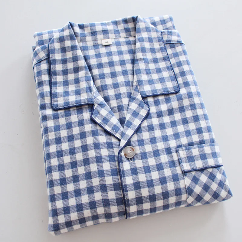 Spring New 2Pcs Pajamas Set Men and Women Couple Sleepwear Turn-down Neck Homewear Plaid Simple Style Comfort Loose Casual Wear Spring New 2Pcs Pajamas Set Men and Women Couple Sleepwear Turn-down Neck Homewear Plaid Simple Style Comfort Loose Casual Wear