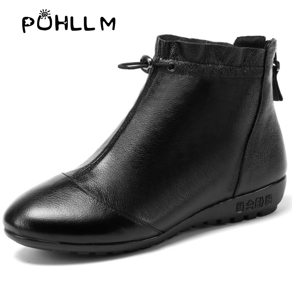 

Europe and the United States in the spring of 2019 New wild soft leather soft bottom shoes flat fashion boots large size female