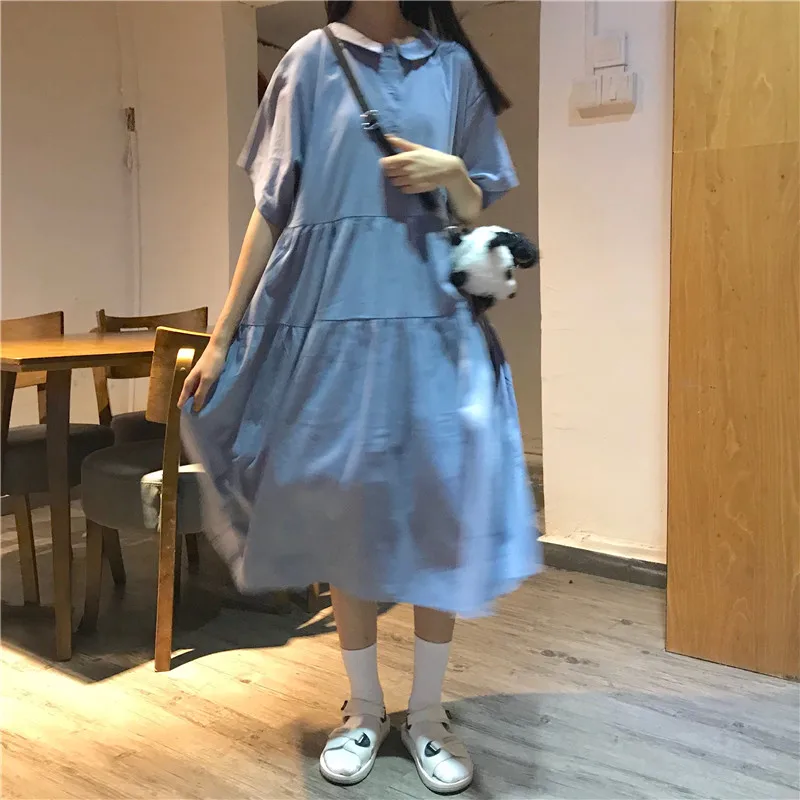 Женское летнее платье в японском стиле Mori Girl с кукольным воротником и длинными