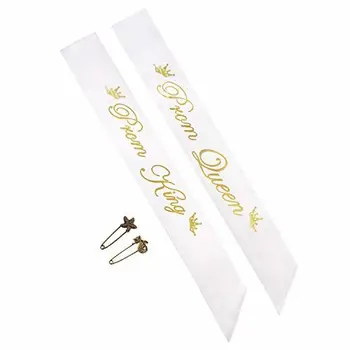 

Yolito 2 Pack Prom King e Prom Queen Satin Sash, accessorio per feste scolastiche, bianco con lettera in oro