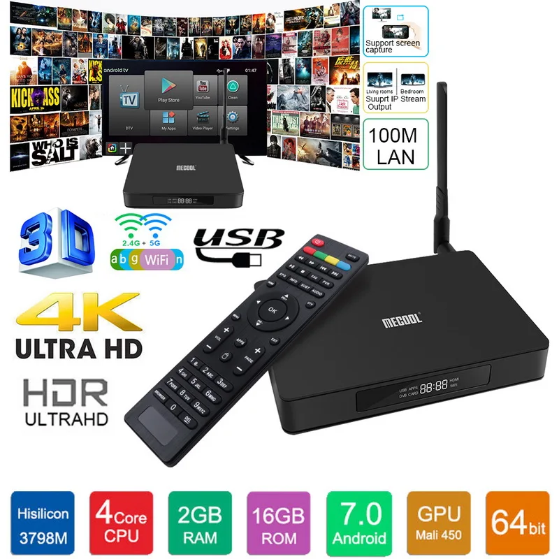 

Android 7.1 K6 Set Top Box 2GB DDRIII 16GB EMMC Flash Support 4K*2K HD 2.4G/5G WiFi Smart TV Box