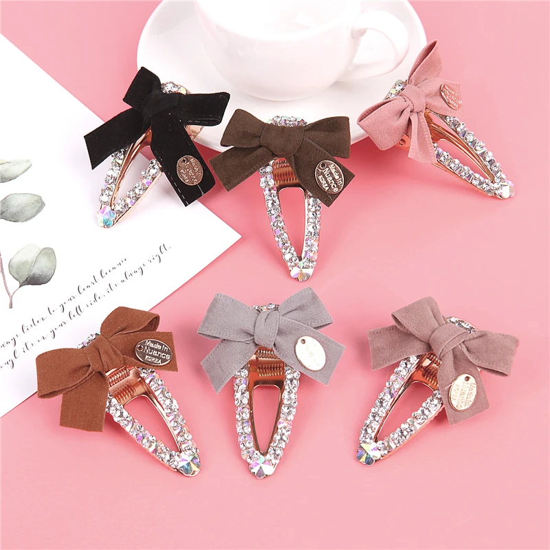 

Fashion Bow Metal Rhinestone Hair Clip women Clips Barrettes Crystal Hairgrips Waterdrop Hairpins Hair Accessories Hair Pins