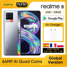 realme 8 RMX3085 Cellphone [Global Version] 6GB RAM 128GB ROM 6.4" FHD+ AMOLED Screen 64MP AI Quad Camera MTK Helio G95 5000mAh