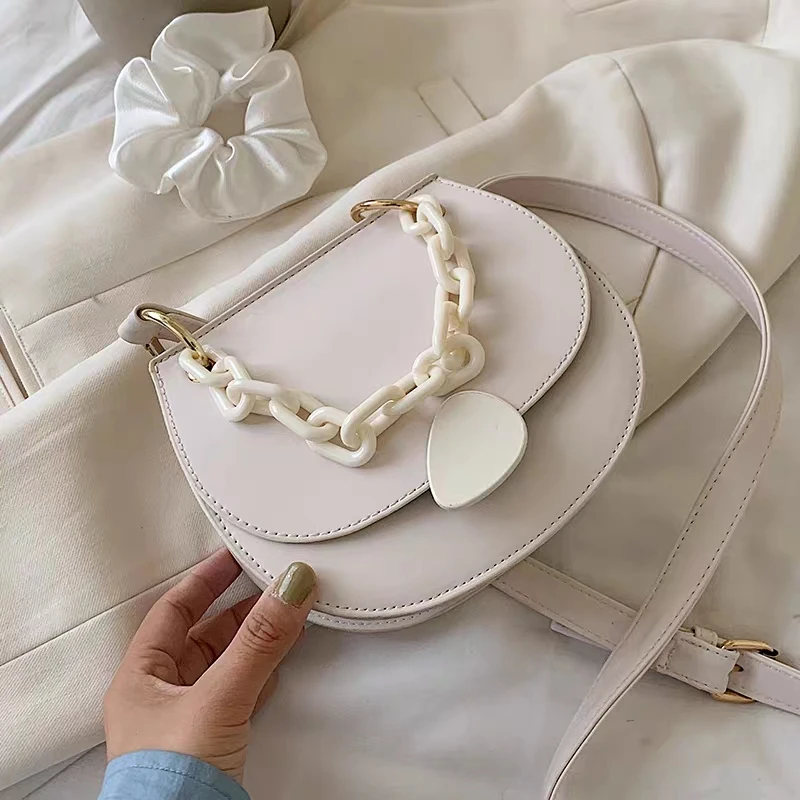 

Solid Color Saddle Bags Small PU Leather Crossbody Bags For Women 2020 Female Candy Color Summer Chain Shoulder Handbags