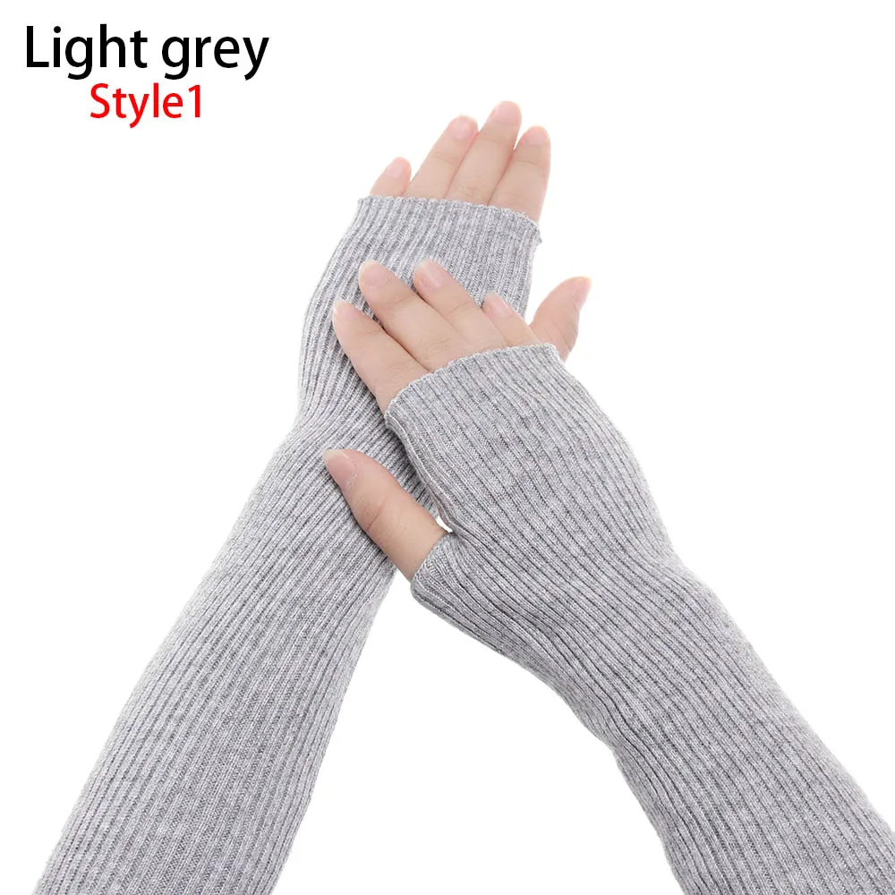 Style 1light grey 1 пара, Лидер продаж, женские теплые перчатки на осень и зиму, кашемировые вязаные длинные перчатки, одноцветные модные теплые рукавицы на локоть, Новинка - Цвет: Style 1light grey
