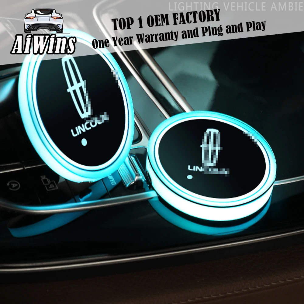 

Aiwins Car luminous coaster Cup Mat For LINCOLN Full Series car logo light Accessories Atmospherelight