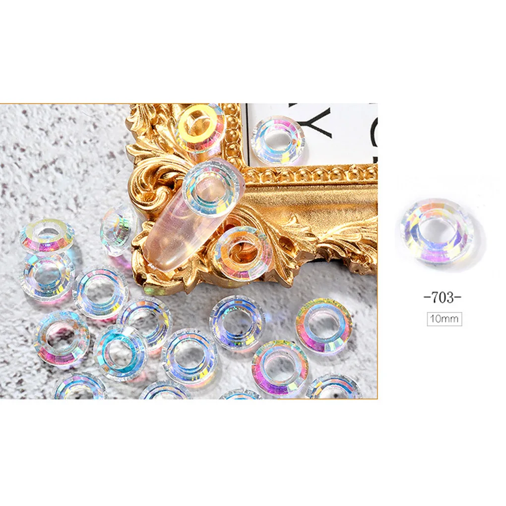 10Pcs/set Ring Nail Rhinestones Sequin Crystal Doughnut Jewelry Women Girls 3D Nail Art Decoration