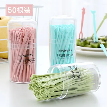 

Set Household Disposable Two Teeth Plastic Fruit Fork Fruit Stick Eat Fruit Cake dessert cha Snacks Small Fork