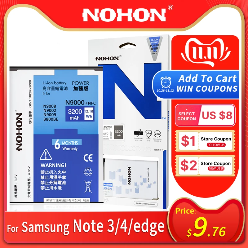Billige NOHON Batterie Für Samsung Galaxy Note 3 4 Note3 Note4 N9000 N9005 N9006 N9100 N910X NFC Rand Original Ersatz Echt bateria