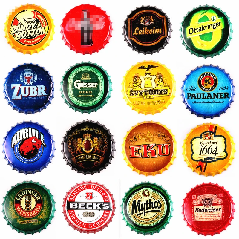 

35CM Beer Bottle Cap Retro Plaque Metal Tin Signs Cafe Bar Pub Signboard Wall Decor Vintage Nostalgia Round Plates Art Poster