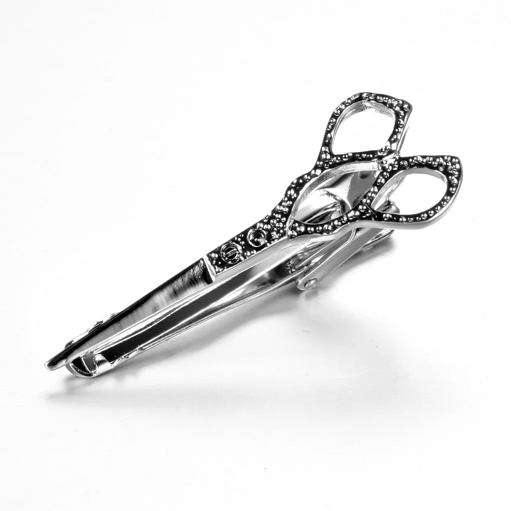 Scissor Shaped Brass Metal Tie Clip Holder Clasp Bar Pin Mens Accessories
