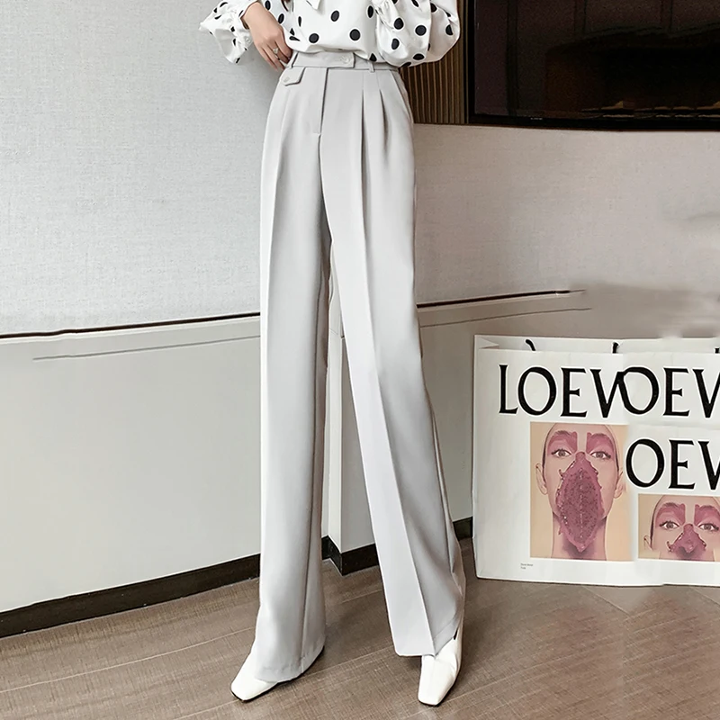 

Women Suit Pants Spring Office Lady Long Trousers 2021 New Summer Solid Loose High Waist Pant Female Wide Leg Pant