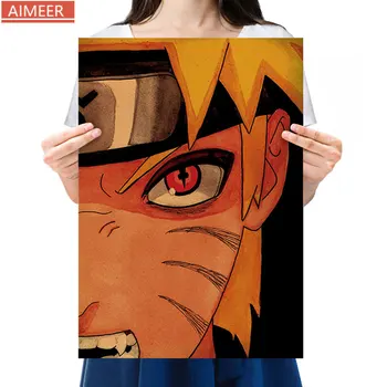 

AIMEER Naruto seventh generation Uzumaki Naruto red eyes half face nostalgic retro kraft paper poster decor Painting 51x36cm