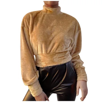 

Short Plush Women Sweatshirt Top Shirt Fashion Stand Collar Collar Plush Long Sleeve Female Tops Blouse Sweatshirts Streetwear