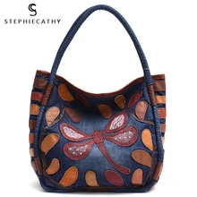 SC, дизайн, джинсовая сумка с верхней ручкой, женская кожаная сумка в стиле пэчворк, женская джинсовая и кожаная сумка-тоут, Женская винтажная сумка на плечо