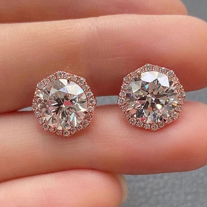 Waliicorners Rose Gold Plated Stud Earrings with Round Cubic Zirconia Geometric Versatile Female Earrings 4 H9b7c9e23c6e444bbadf2830ced09f434M