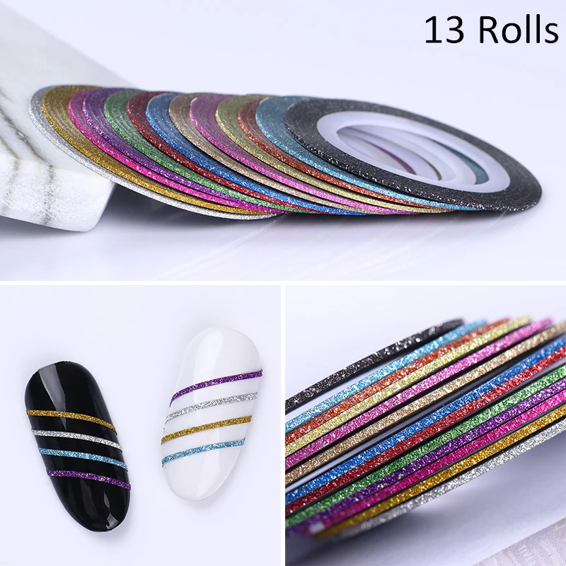 1/2/3 мм комбинированным узором блеск полоски для ногтей линии Цвет Фул разноцветные, для ногтей Стикеры наклейка DIY 3D украшение ногтей - Цвет: 02-13rolls