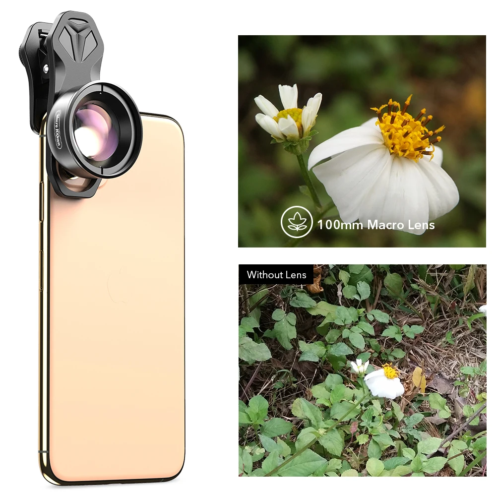 Lente de Cámara de Teléfono Profesional 4K Lente Macro para iPhone iPad Samsung Galaxy Huawei y la Mayoría de Teléfonos Inteligentes Android Wisdomx Apexel Lente de Flor de Insecto de 100 mm 
