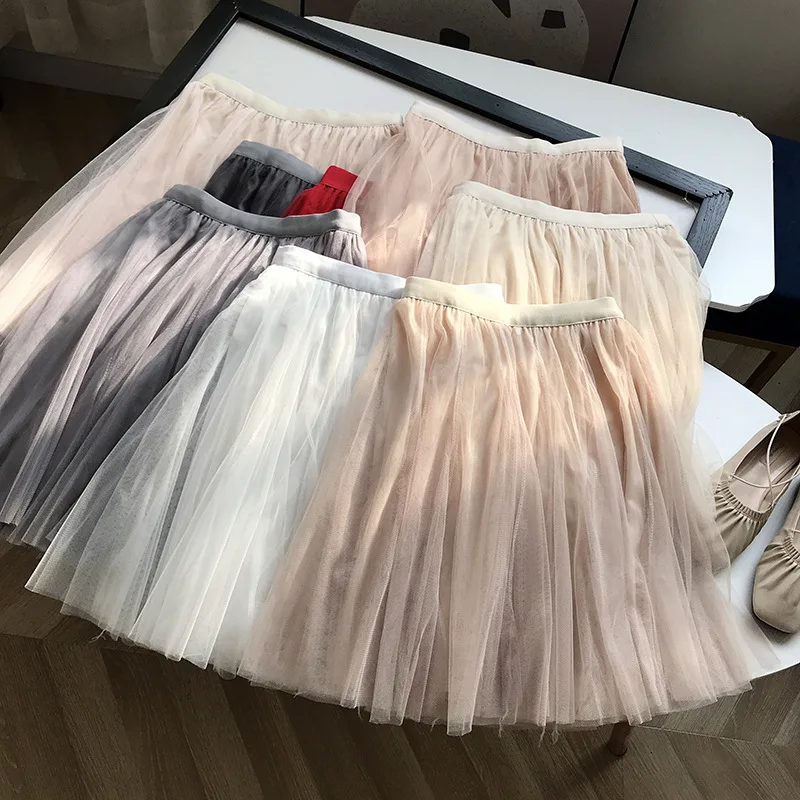

2020 Early Spring Versatile Solid Color Xian Qi Slimming Gauze Midi-skirt Fashion New Style 2.15