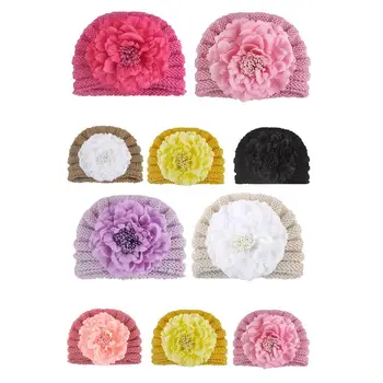 

Fashion Baby Hat Autumn Winter Warm Hats Children Artificial Flower Knitted Cap Flower shape Size: app.17 x 13 cm
