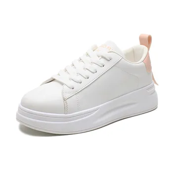 

New Fall Wedge Platform PU Leather Loafer Casual Flats Shoes Walking Sneakers Woman Lace Up Fashion White Leisure Shoes NVX115