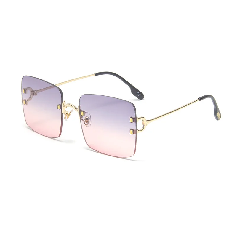 C4 GrayPink Модные коричневые женские солнцезащитные очки без оправы роскошные квадратные женские солнцезащитные очки с прозрачными линзами винтажный бренд UV400 - Цвет линз: C4 GrayPink