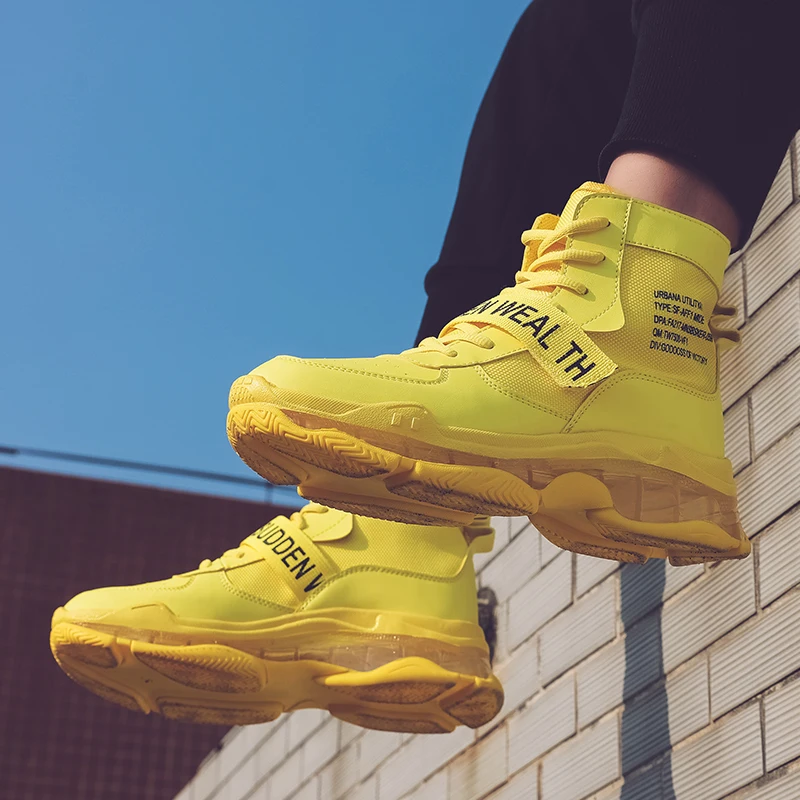 Bomlight повседневная обувь на воздушной подушке с высоким берцем; мужская обувь на массивной платформе; мужские кроссовки; уличные кроссовки высокого качества; цвет оранжевый, желтый
