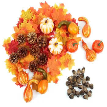 

166PCS Fake Pumpkin Props Maple Leaf Acorn Pine Cone Decorations Photo Props
