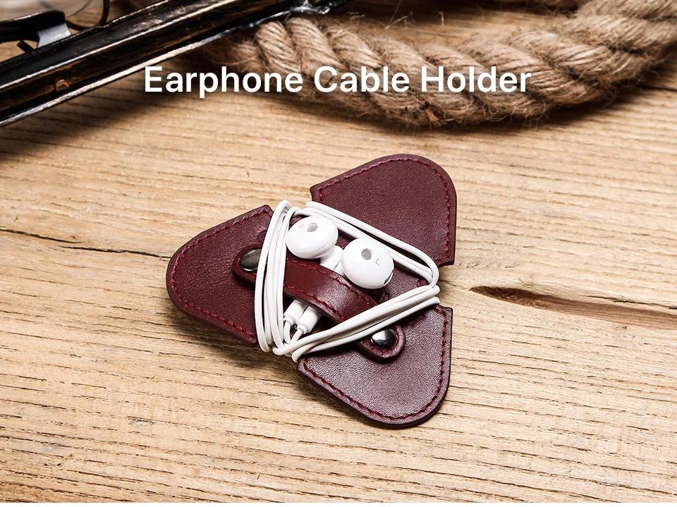 Headphone winder leather red triangle data cable protective cover universal hub storage device holder case carry