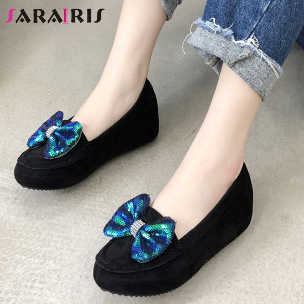 

SARAIRIS Fashion Female Casual Consise Flats Spring Flats Women Butterfly Knot Platform Sewing Slip On Shallow Shoes Woman