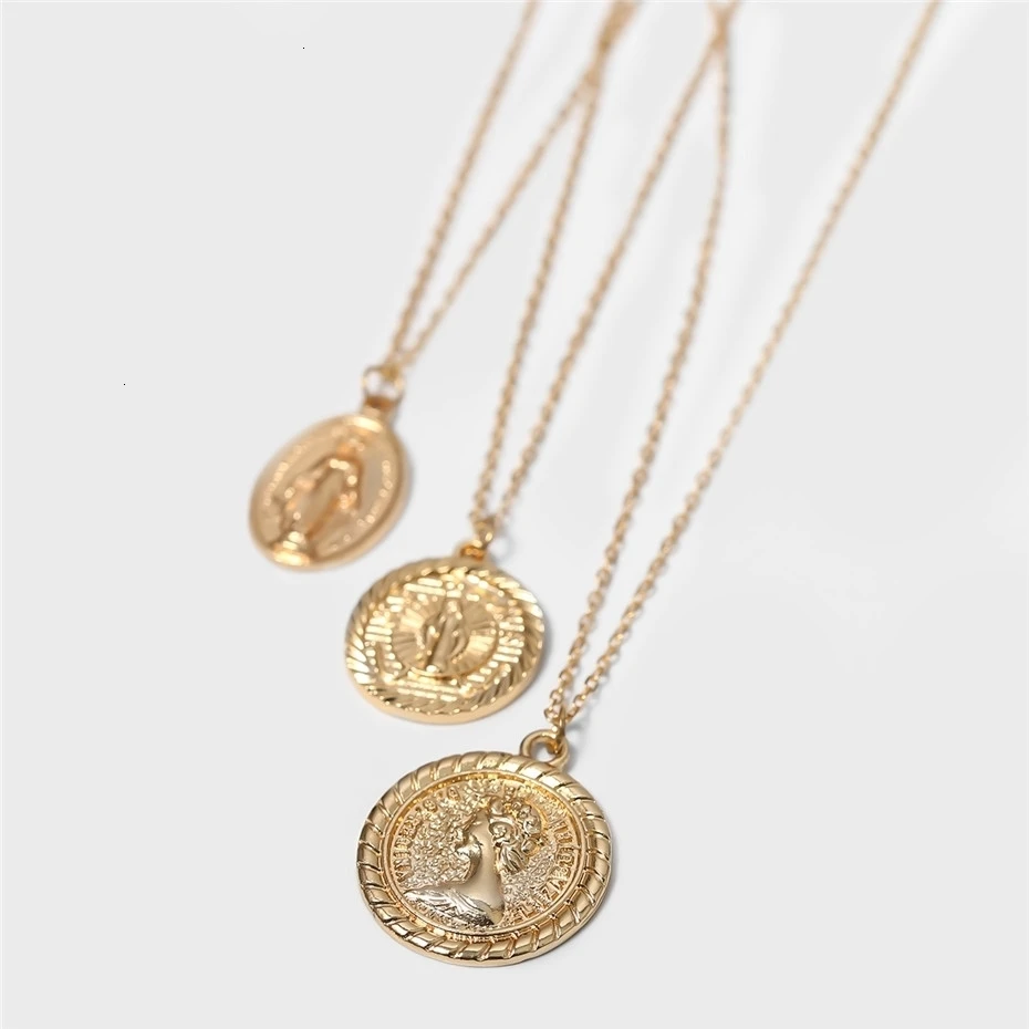 Готическое этническое ожерелье-чокер с кулоном в виде монеты в стиле стимпанк Девы Марии ангела, длинная цепочка, ожерелье для женщин, ювелирные изделия для свитера