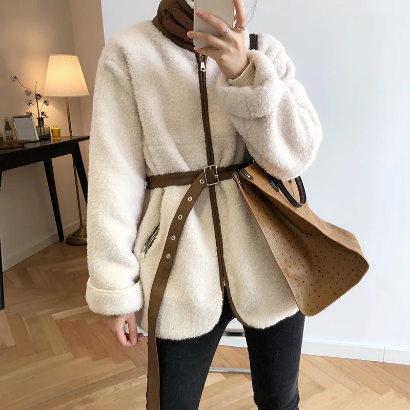 Thickening Cotton Lamb Wool Jacket Woman Winter Long Sleeve Loose Warm Casual Female Coat