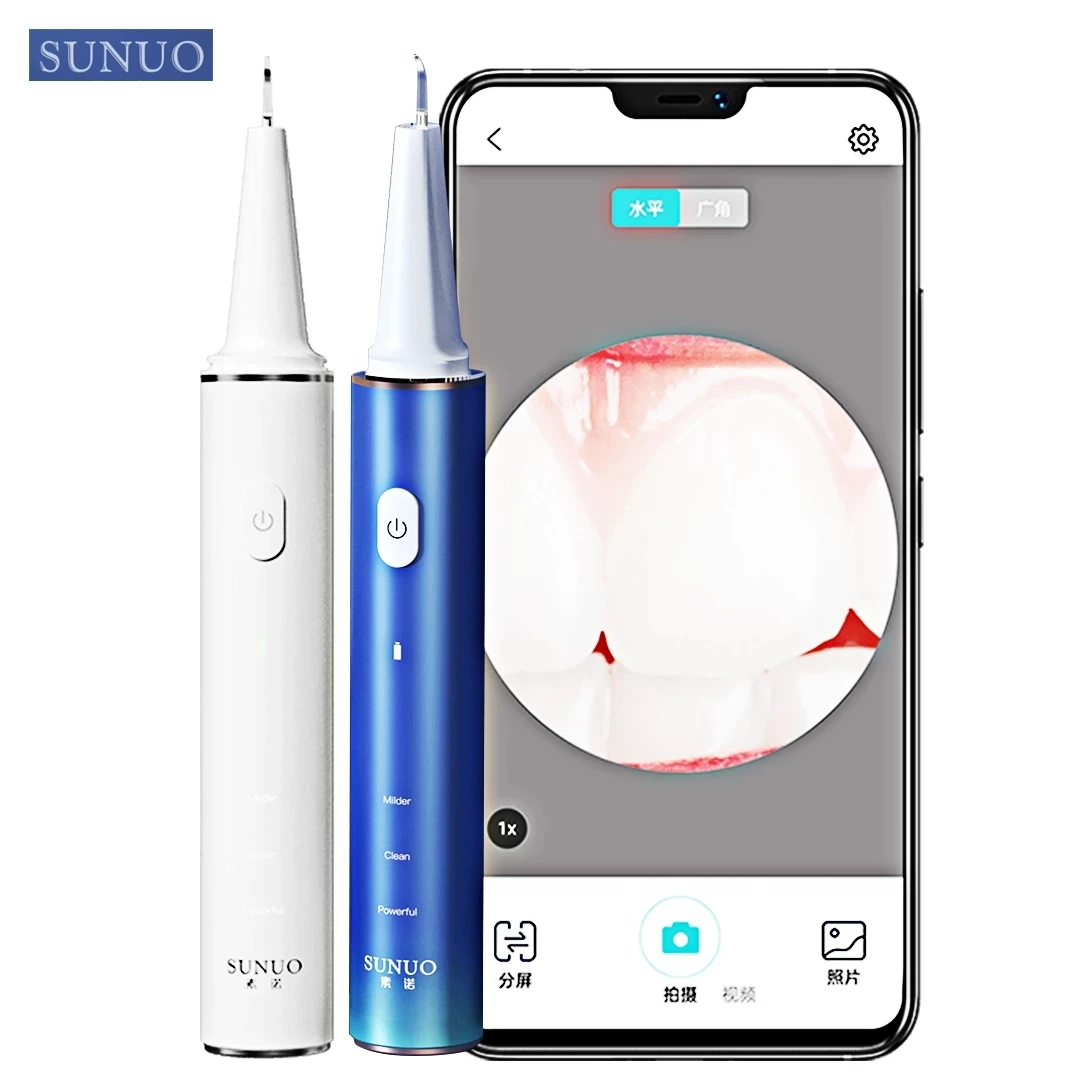 SUNUO-blanqueador Dental eléctrico ultrasónico Visual, escarificador de cálculo Dental, eliminador de sarro, aplicación inteligente, endoscopio HD de 500W